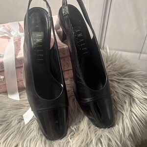 Amalfi Italy Women’s Black Leather Slingback Heels, Size 9.5